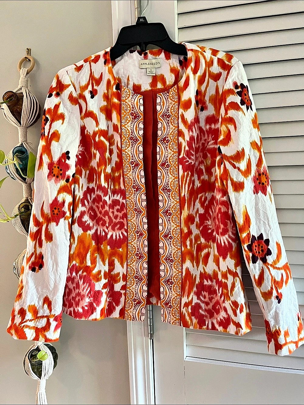 Appleseed's Floral Jacket in White & Orange Size 6 Like New